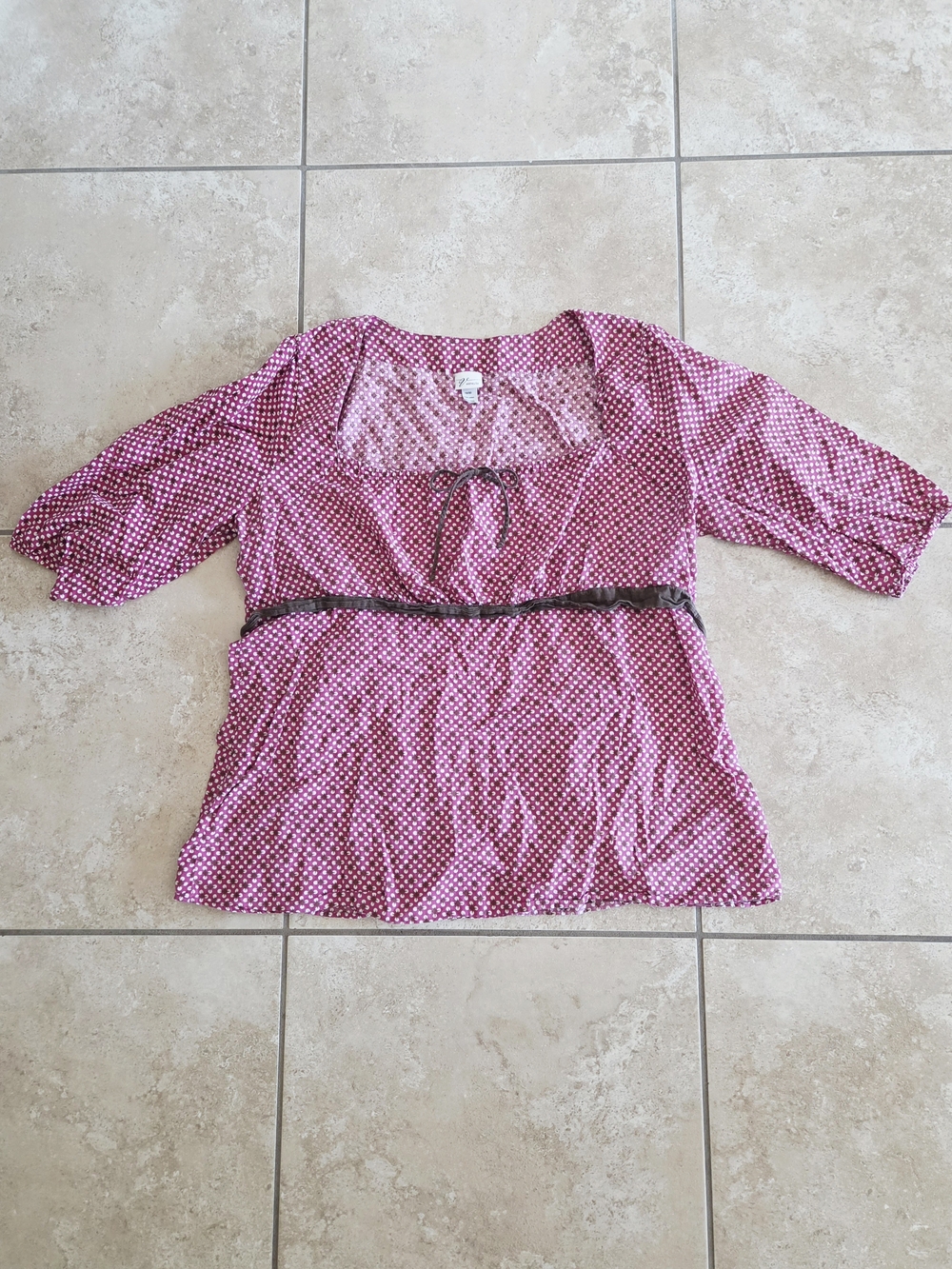 Venezia Plus Size Maroon Polka Dot Scoop-Neck Blouse with Tie Waist